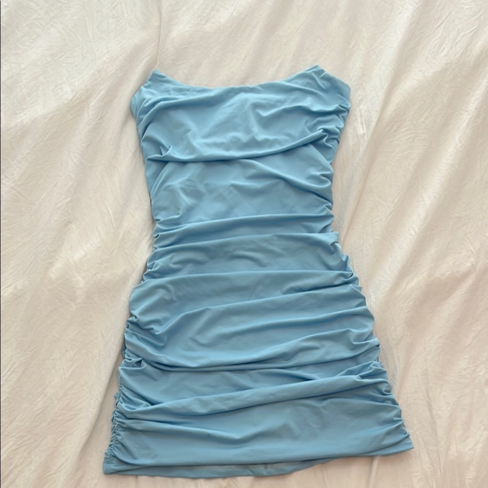 Elegant Blue Ruched Dress